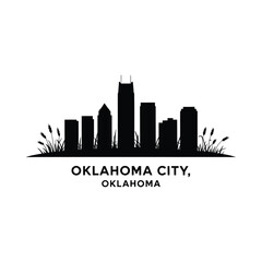 Fototapeta premium Oklahoma city skyline silhouette with grass black and white