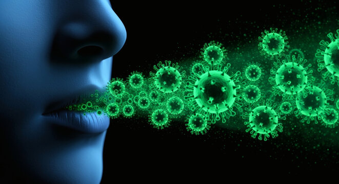 Airborne virus spreading from human mouth and nose