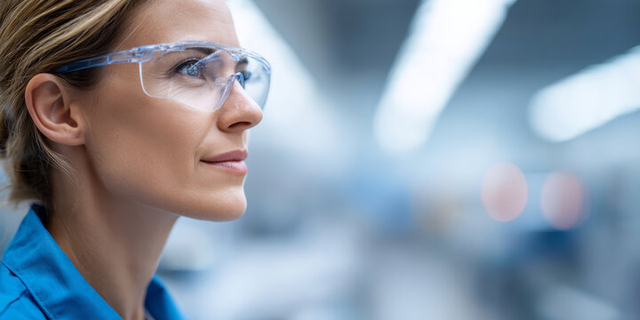 Female scientist wearing safety glasses