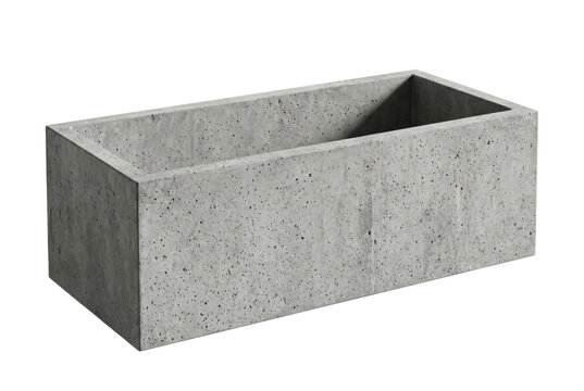 Rectangular grey concrete planter box isolated. Modern garden landscape container.