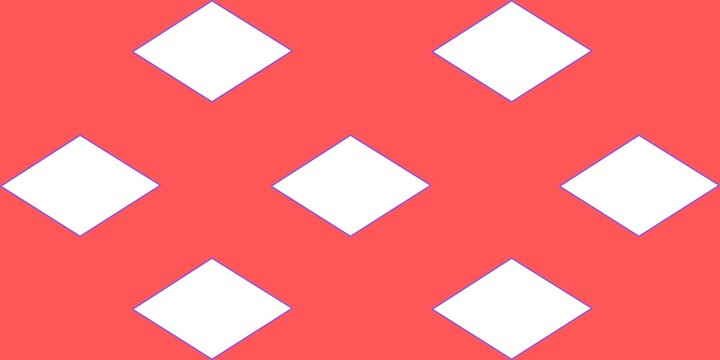 aA repeating pattern of white diamond shapes with thin blue outlines, arranged in a staggered grid over a vibrant coral pink or reddish-orange background.