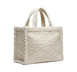 Cream textured fleece tote bag isolated. Modern fashion accessory purse. © PNG Lab