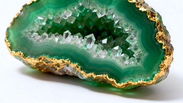 Green crystal geode with golden rim