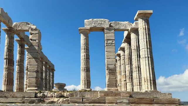 Ancient temple of Poseidon, Attica, Greece, an archaeological site of Cape Sounion