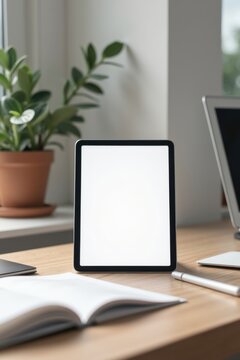 Tableta vertical con bordes negros y pantalla en blanco