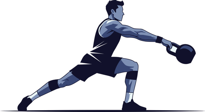 Man performing kettlebell lunge exercise vector graphic