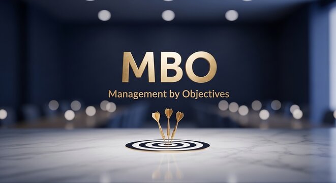 Golden MBO Management By Objectives Target Trophy Concept
