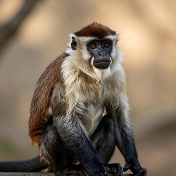 Adult De Brazza's monkey with distinctive white beard in soft light