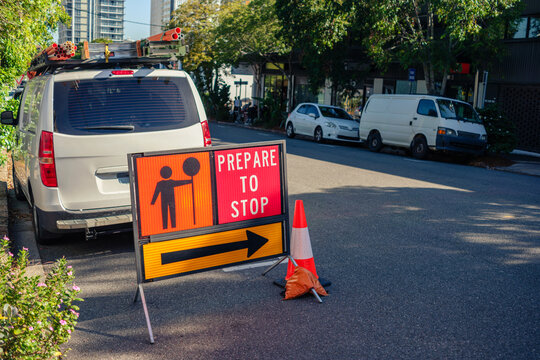 Road Work Sign on a Suburban Street