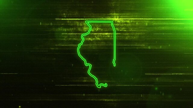 4K Resolution, Illinois State (USA) Digital Futuristic Glitch Map, Futuristic AI Illinois Map Opener Suitable for Elections, July 4th and Memorial Day