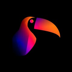 Fototapeta premium Abstract toucan head silhouette with vibrant gradient colors against a solid black background