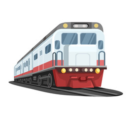 Obraz premium Train Locomotive on Railway Track Illustration Vector