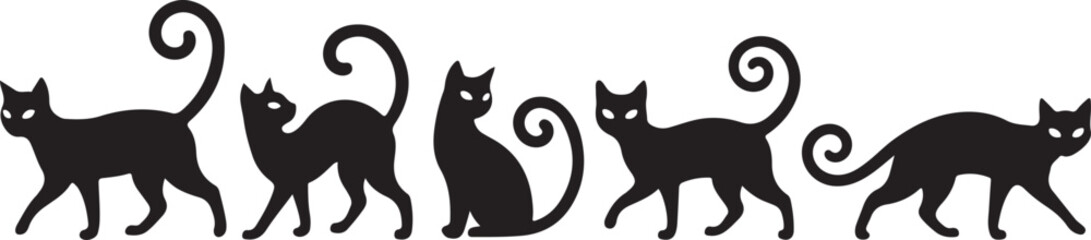 Black cat silhouettes, feline icons, cat graphics, animal shapes, vector illustrations © 2025