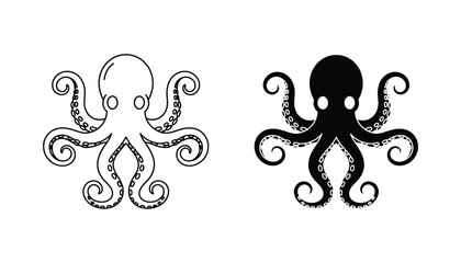 Playful octopus linework and silhouette vector illustration for marine life and ocean themes © Pixel
