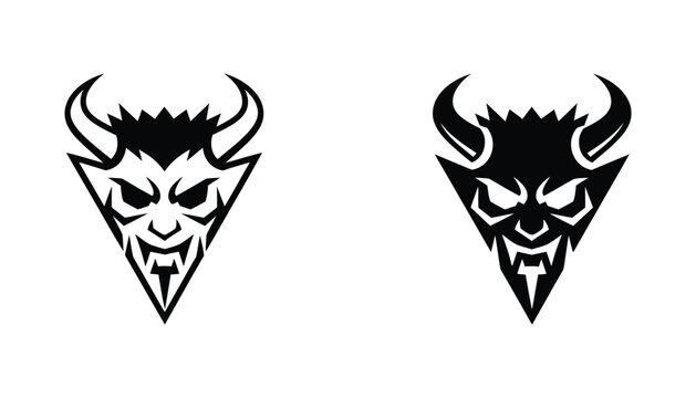 Fierce devil face tribal linework and silhouette vector logo for edgy or rebellious themes