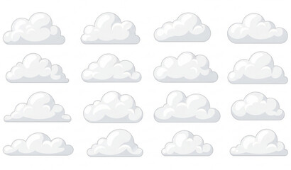 Obraz premium Cartoon white cloud vector set with fluffy flat design cloud illustrations isolated on white