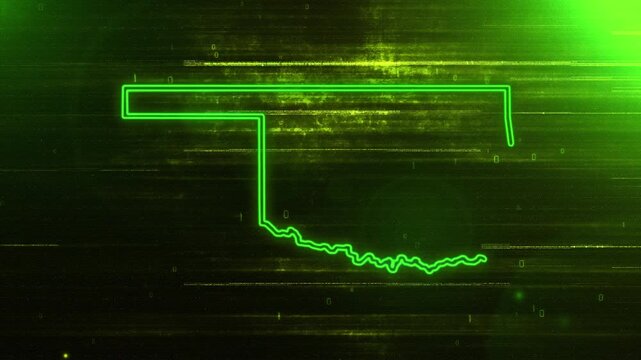4K Resolution, Oklahoma State (USA) Digital Futuristic Glitch Map, Futuristic AI Oklahoma Map Opener Suitable for Elections, July 4th and Memorial Day