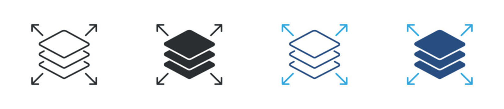 Data scalability icon set. stacked layers with arrows. cloud computing and system expansion concept. vector illustration.