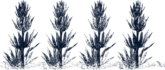 Fototapeta premium Black silhouette of four wheat plants growing in soil agriculture and nature concept illustration