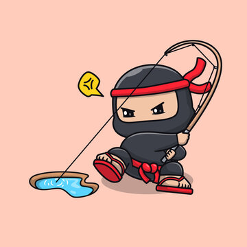 Cute Ninja Fishing Fish Cartoon