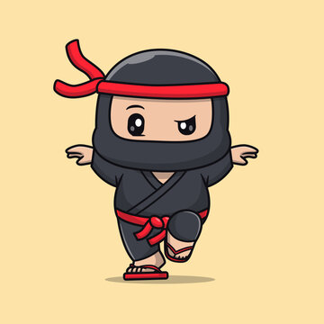 Cute Ninja Flying Pose Cartoon