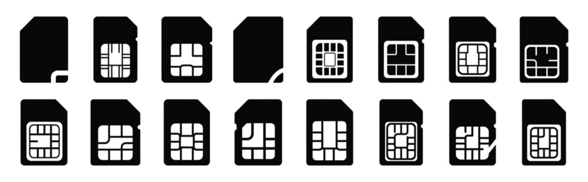 sim card silhouette icon set