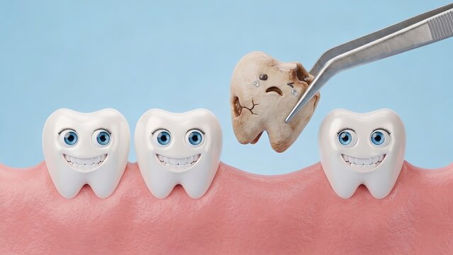 Tooth Extraction and Healthy Smile Concept 3D Illustration
