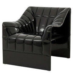 Fototapeta premium A glossy black armchair with a quilted pattern isolated on a plain white background