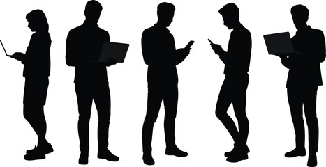 Silhouette group of people using laptops and smartphones representing modern digital lifestyle and technology connectivity concept © Arif Creatives