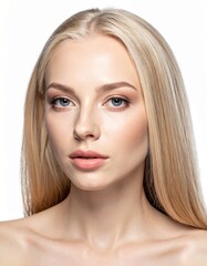 Fototapeta premium Female profile portrait isolated on white background, clean beauty headshot for avatar, profile picture and cosmetic concepts