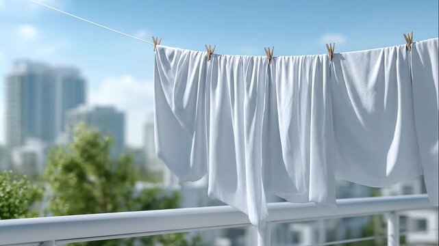 バルコニーに干された白い洗濯物
