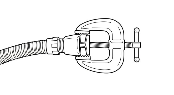 A detailed illustration of a pipe clamp holding a hose in place.