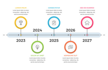 Obraz premium Timeline infographic template with five steps and year milestones designed for business presentation and project management planning