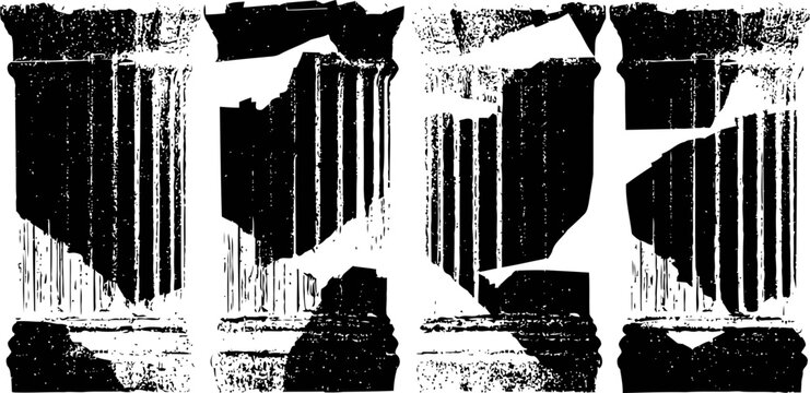 ancient greek columns in ruins with detailed stone fluting and broken architectural elements