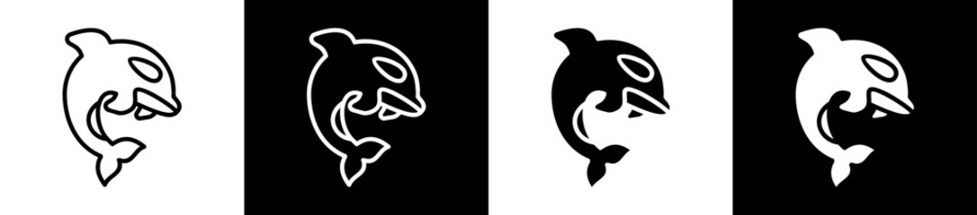 Orca Line And Glyph Icon In Black White Background     © HRF07