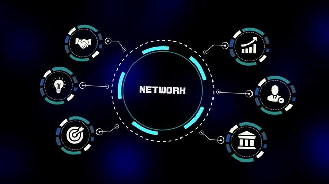Network concept with connected business systems, digital communication nodes, workflow integration and modern corporate technology infrastructure visualization design.