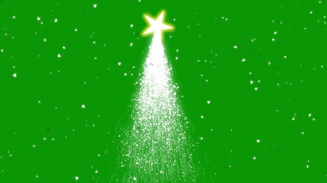 Shining christmas tree with glitter particles on green screen chroma key background, suitable for cinematic intros, fantasy movie scenes, and magical award show visuals, Seamless 4K loop video