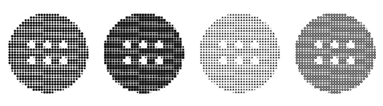 Retro halftone icon collection - android app drawer. Mobile interface icon collection and design. Vintage dot pattern illustration. Gritty halftone texture.