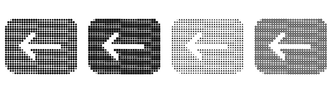 Modern halftone icon bundle - backspace. Keyboard keys icon collection and design. Bold dot-pattern design. Gritty halftone texture. Retro newspaper printing style.