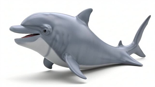 Smiling dolphin cartoon character on white background