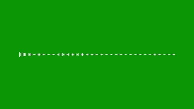 Abstract white audio frequency waveform animation on green screen background, minimal music sound wave icon animation, 4k digital equalizer spectrum, sound rhythm visualization for editing