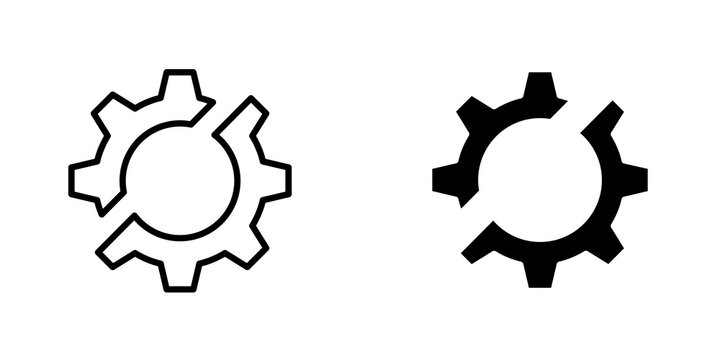 Broken gear icon on white background, editable stroke svg 10