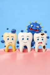 Fototapeta premium Tooth Condition Comparison with Bacteria and Decay Stages