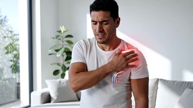 Man Experiencing Sudden Shoulder Pain and Discomfort Symptom of Heart Issue