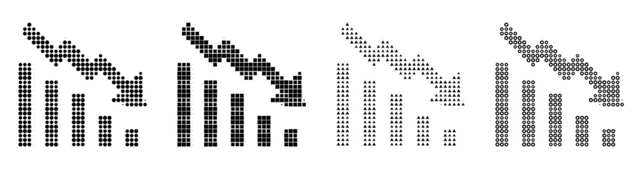 Dot pattern icons of bearish on transparent background. Business corporate operations and professional management. Screen-printed retro design. Gritty halftone texture.