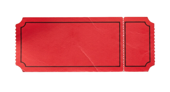 Blank red ticket with perforated stub isolated on transparent background