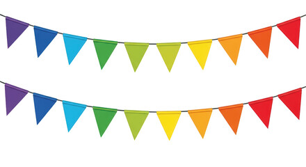 Obraz premium Rainbow colored triangular bunting flags garland for party and celebration isolated on transparent background