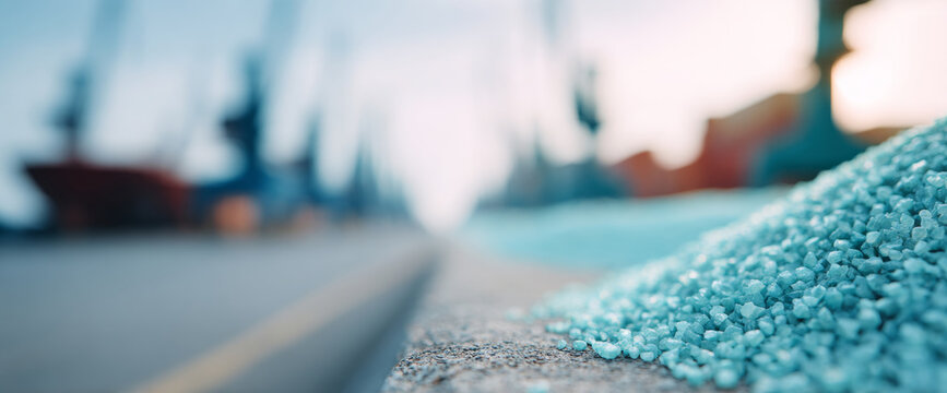 Close-up of blue plastic pellets outdoors