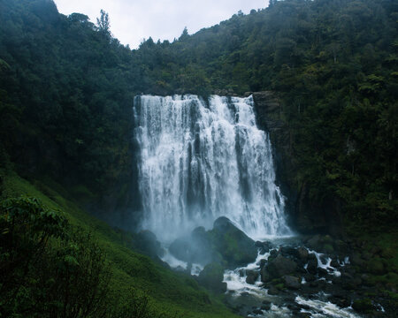 Marokopa Falls New Zealand travel destination waterfall forest