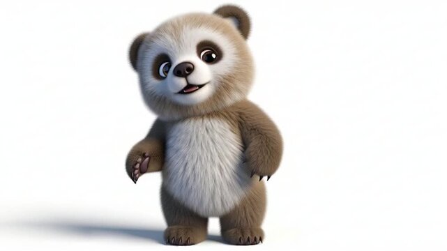 Cute cartoon panda bear waving on white background